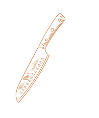 Hand-drawn kitchen knife with line drawings for menus, cards, and graphic design.