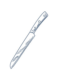  hand-drawn kitchen bread knife with line drawings for menus, cards, and graphic design.