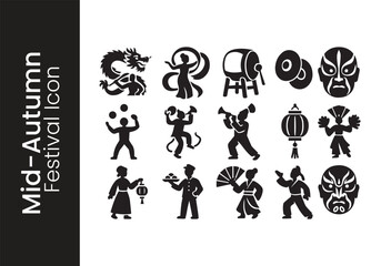 Animals Mid-Autumn Festival Icon Set vector design 