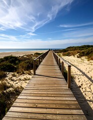 Fototapeta premium Wooden walkway leading to a beach