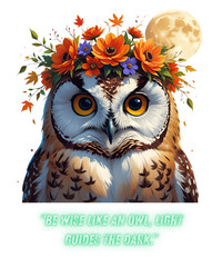 Watercolor Owl Portrait with Floral Crown