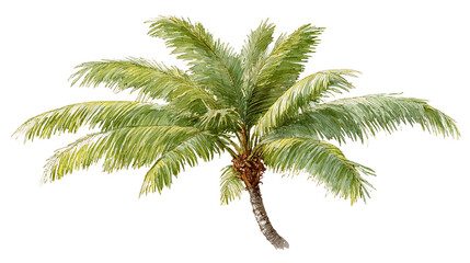 Fototapeta premium Single green palm tree illustration with botanical shading - isolated on transparent background 