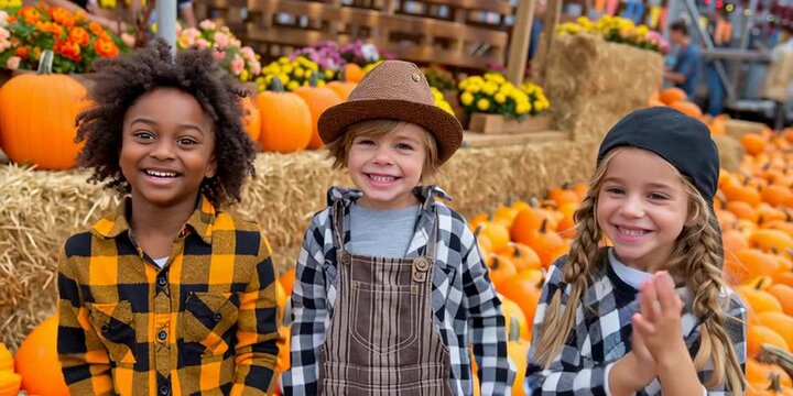 Kids having fun at a county fair fall harvest festival