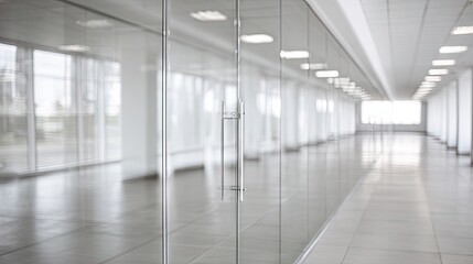 Obraz premium Empty office corridor with glass walls.