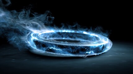Blue energy ring with smoke effects abstract power source background