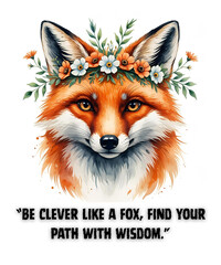 Watercolor Fox Portrait with Floral Crown