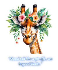 Watercolor Giraffe Portrait with Floral Crown