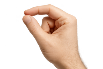 Male hand making small gesture isolated on transparent background, measuring tiny amount