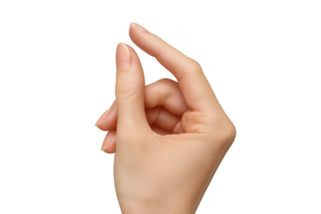 Female hand showing small gesture isolated on transparent background, tiny concept