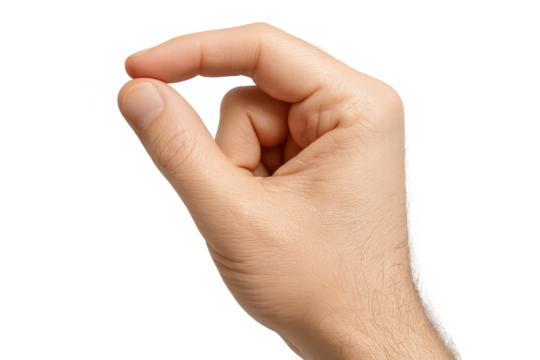 Male hand making small gesture isolated on transparent background, measuring tiny amount