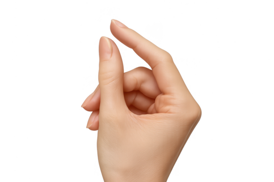 Female hand showing small gesture isolated on transparent background, tiny concept
