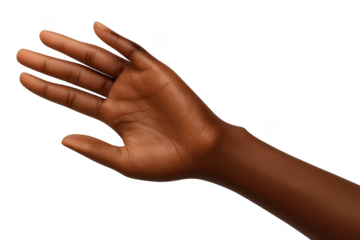 Dark-skinned human hand and forearm isolated on a transparent background