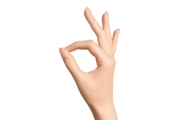 Human hand making OK gesture isolated on a transparent background, approval sign