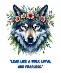Watercolor Wolf Portrait with Floral Crown