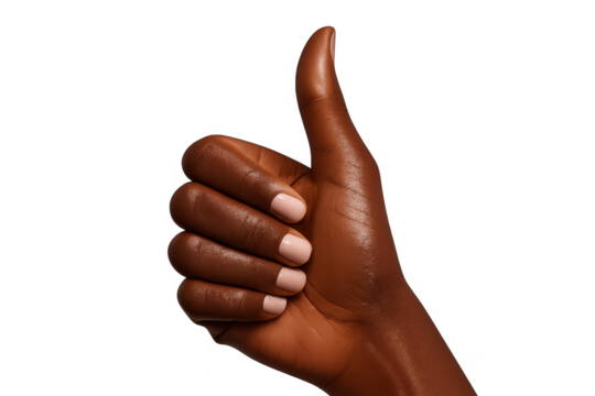 Thumbs up gesture by a dark-skinned hand isolated on transparent background