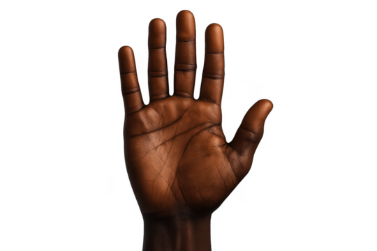 African American open hand palm up isolated on transparent background