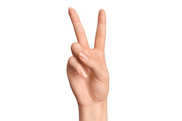 Naklejka premium Human hand showing peace or victory sign isolated on transparent background