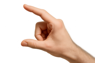 Male hand gesturing small size or making C-shape isolated on transparent background