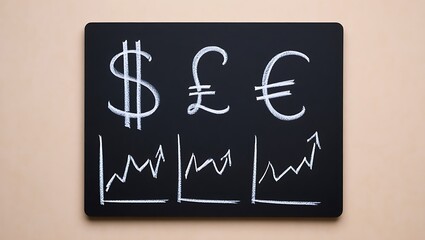 Currency Symbols and Financial Growth Charts Drawn on a Chalkboard