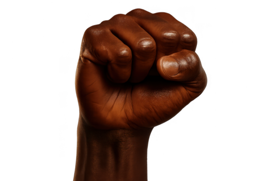 Strong dark-skinned raised fist, isolated on transparent background. - Powered by Adobe