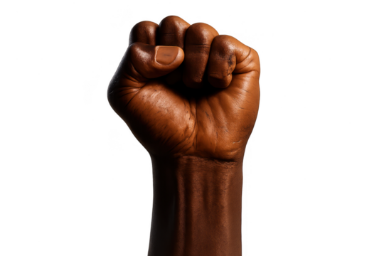 Strong African American fist raised isolated on transparent background