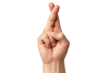 Fingers crossed for luck or hope, isolated on transparent background