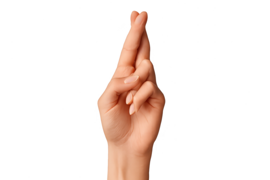 Fingers crossed for good luck, a human hand isolated on a transparent background - Powered by Adobe