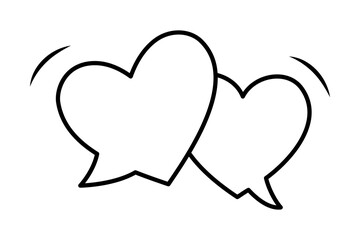 Outline heart speech bubbles. Minimal doodle comic balloons in heart shape for love messages, chat design, and romantic communication projects