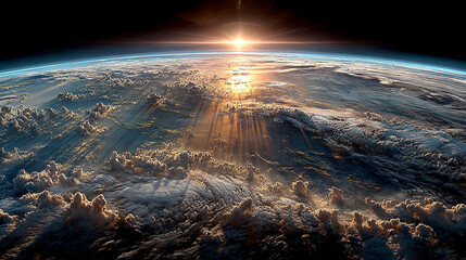 Stunning twilight view of Earth from space with glowing horizon and city lights, cosmic perspective highlighting planet beauty, atmosphere, and universal wonder.