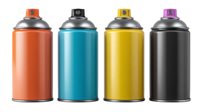 Spray paint can branding mockup with cap and label - isolated on transparent background 