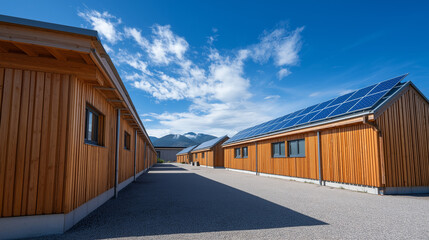 Fototapeta premium Modern Sustainable Mountain Training Base with Solar Panels