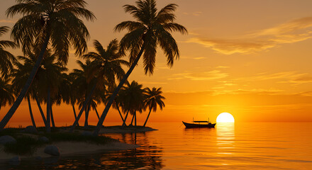 Kerala sunset landscape tropical beach sea ocean water palm tree island boat travel tourism beautiful nature background scenery