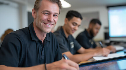 Instructor Marks Scores on Digital Board in Modern Classroom