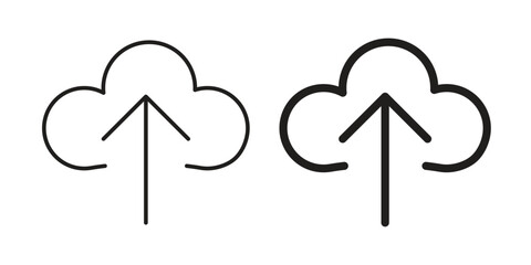 Cloud Upload Icons in Line Art Style Isolated on White Background
