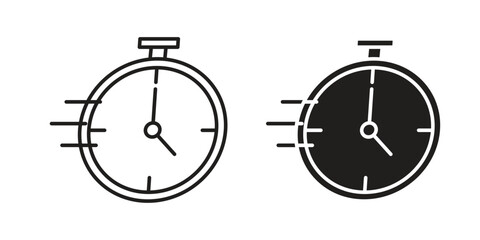 Stopwatch Icons in Motion with Line Art Style, Isolated on White Background