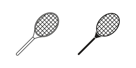 Tennis Rackets in Line Art Style Isolated on White Background