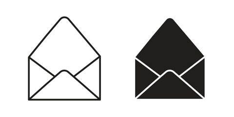 Envelope Icons in Line Art and Solid Styles, Isolated on White Background