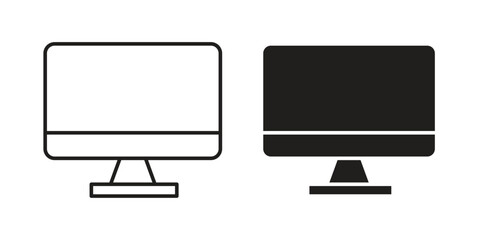 Computer Monitor Icons in Line and Solid Styles Isolated on White Background