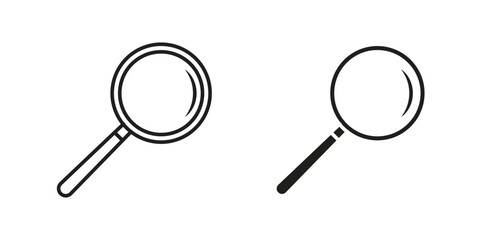Magnifying Glass Icons in Line Art Style, Isolated on White Background