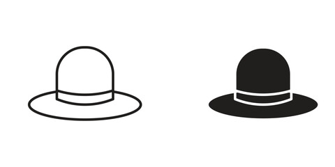 Hat Icons in Line and Solid Styles Isolated on White Background