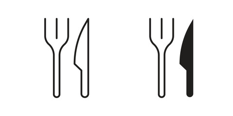 Fork and Knife Icons in Line and Solid Styles, Isolated on White Background