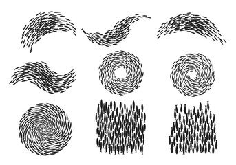 Abstract Representations of Schooling Fish and Swarming Birds in Dynamic Motion and Circular Patterns