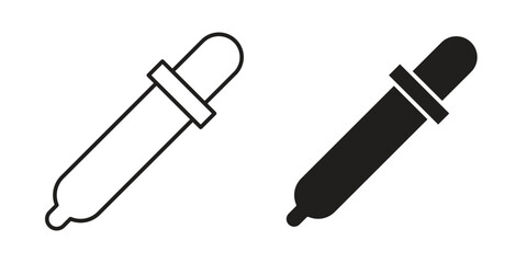 Pipette Icons in Line and Solid Styles Isolated on White Background