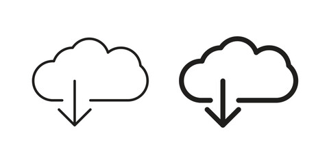 Cloud Download Icons in Line Art Style Isolated on White Background