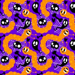 Fototapeta premium Halloween candy seamless jelly worms pattern for wrapping paper and fabrics