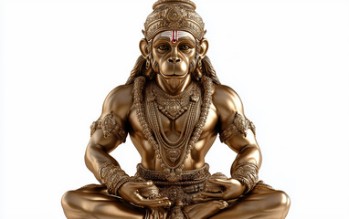 Hyper-realistic image of a Hanuman idol in bright colors showcasing intricate craftsmanship isolated on white background PNG