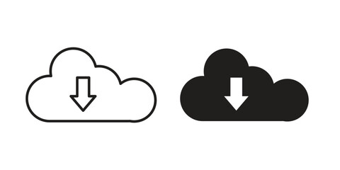 Cloud Download Icons in Simple Style with White Background