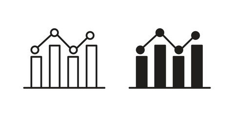 Bar Graph Icons in Line and Filled Styles Isolated on White Background
