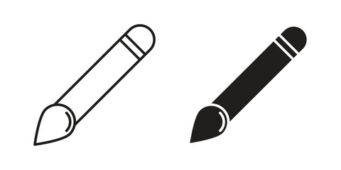 Paintbrush Icons in Line Art Style Isolated on White Background