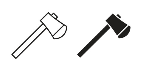 Axe Icons in Line and Solid Styles, Isolated on White Background
